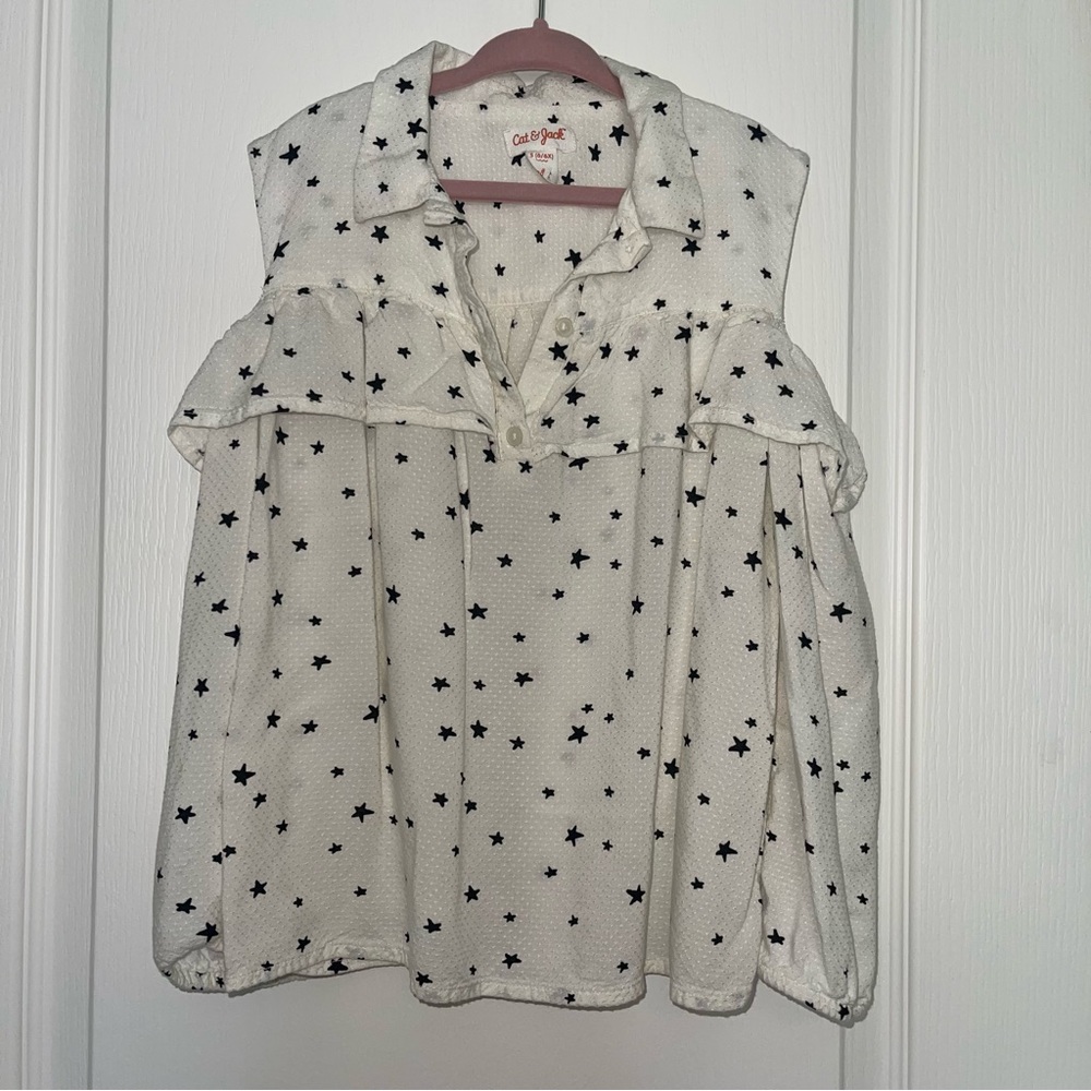 Cat & Jack Girls Star Print Cold Shoulder Blouse – Size S (6/6X)